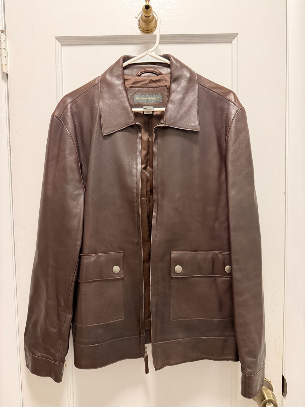 Banana Republic Men’s Dark Brown Leather Bomber Jacket